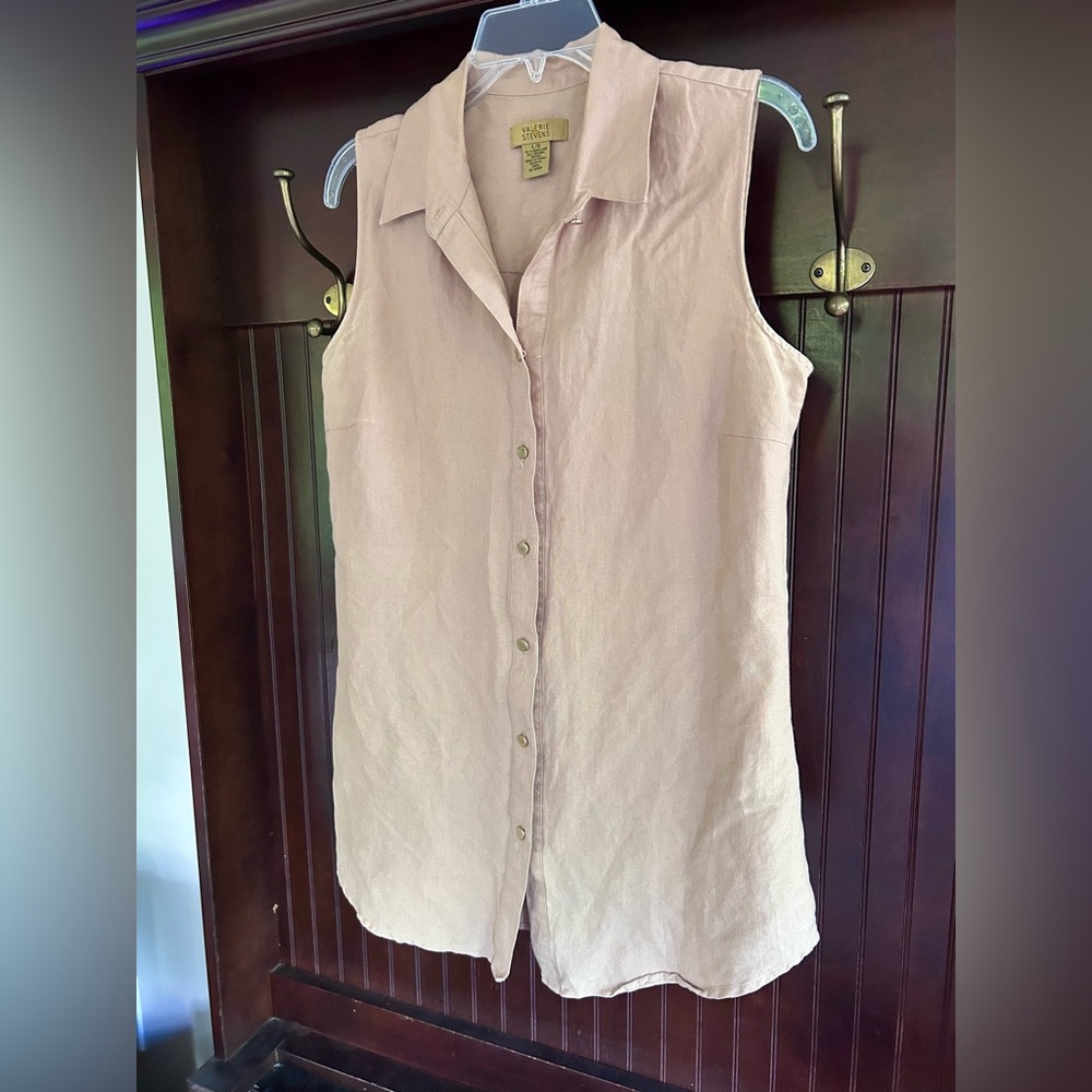 VALERIE STEVENS Y2K Brown Linen Button Tunic Tank 90s Lagenlook Minimalist Sz L - Picture 8 of 15